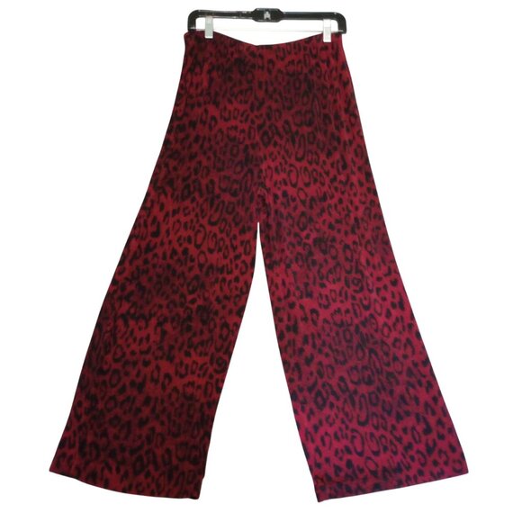 Chico's Travelers Pants Womens Wide-Leg Red Black Leopard Print High-Waist Sz 2 - Picture 1 of 4